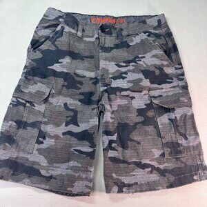 Company 81 Mens Size 34 Cargo Shorts Gray Camo Print Button Closure Cotton Blend